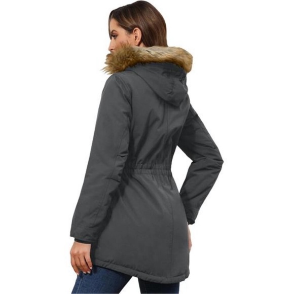 Womens Winter Coats Fleece Lined Parka Jacket Hooded Long Winter Warm Parka Coat - Picture 3 of 8